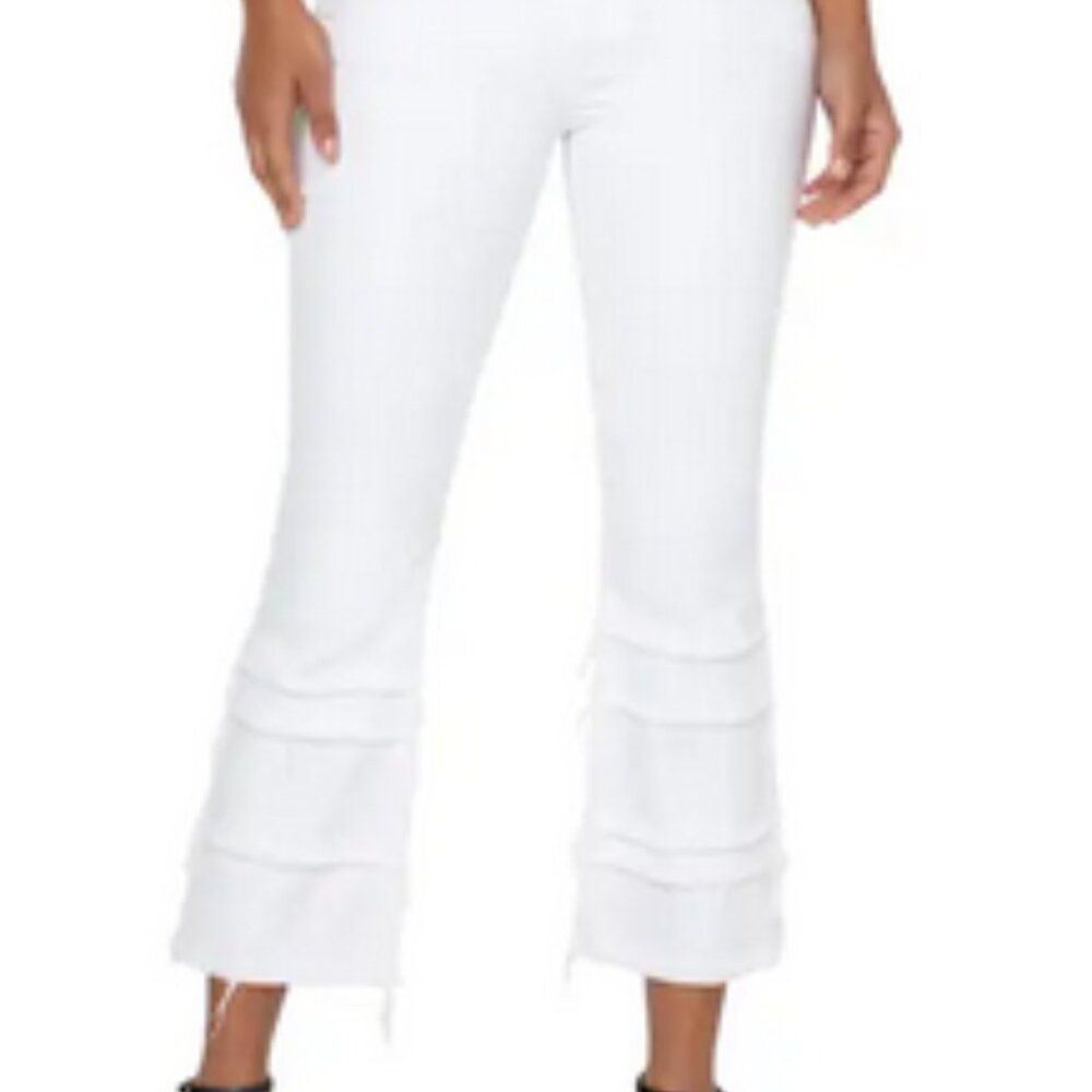Liverpool Los Angeles | Hannah Frayed Tiered Crop Flare Jeans | Bone White